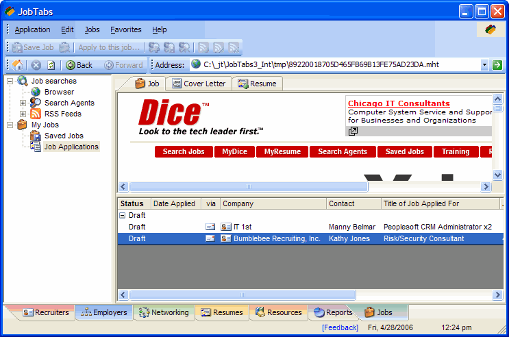 Job search tab